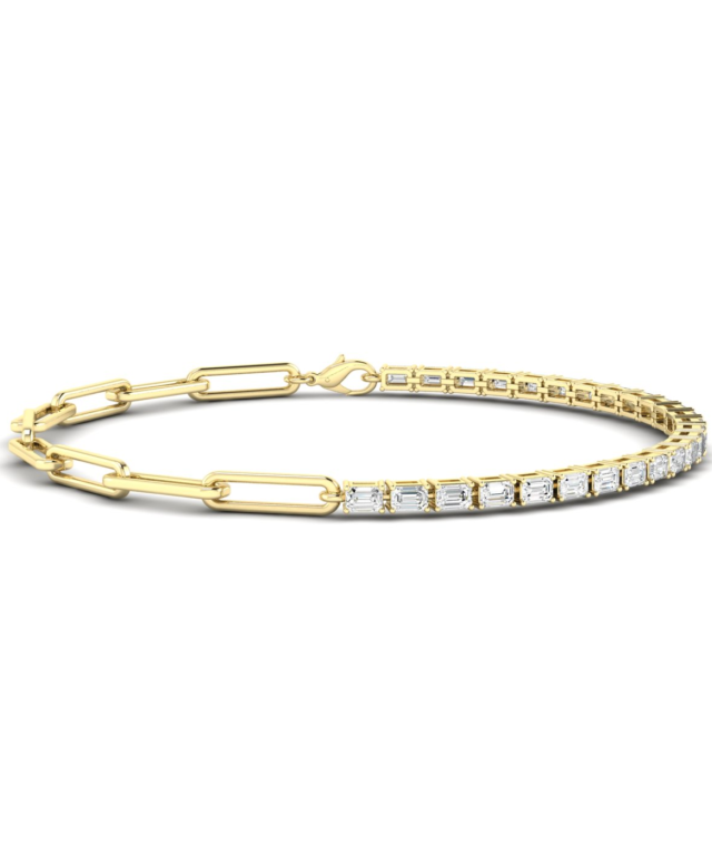 B063 EM2 00 Y147 00 Emerald Half Tennis Paperclip Bracelet Yellow 14kt Gold