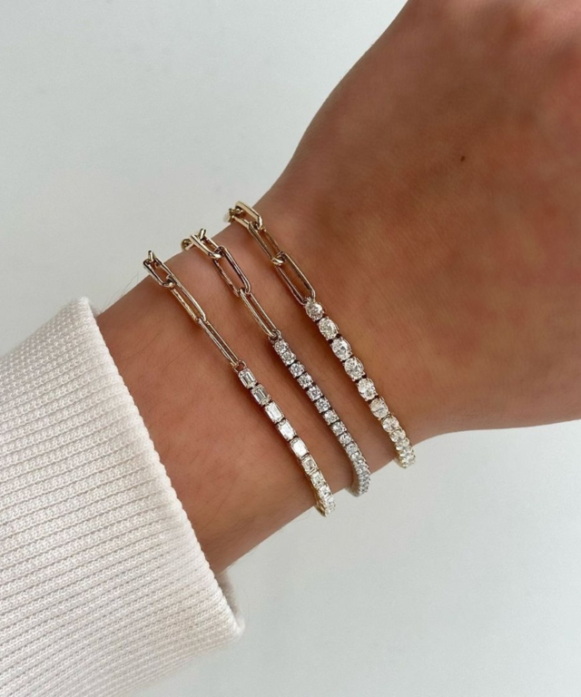 Emerald Half Tennis Paperclip Bracelet