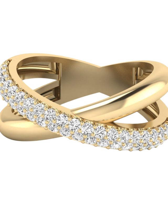 R5070 60 Y146 50 Pave Domed Crossover Ring Yellow 6 50