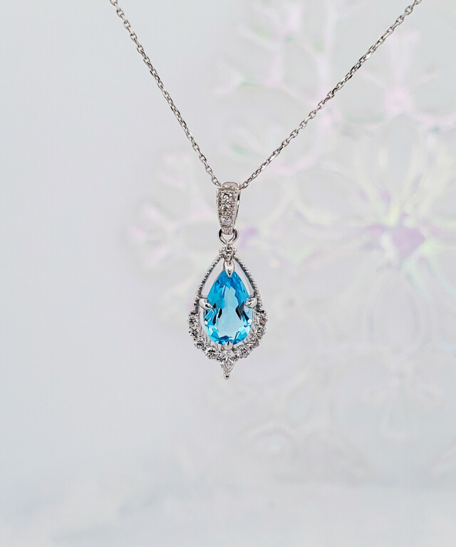 Blue topaz pear drop pendant