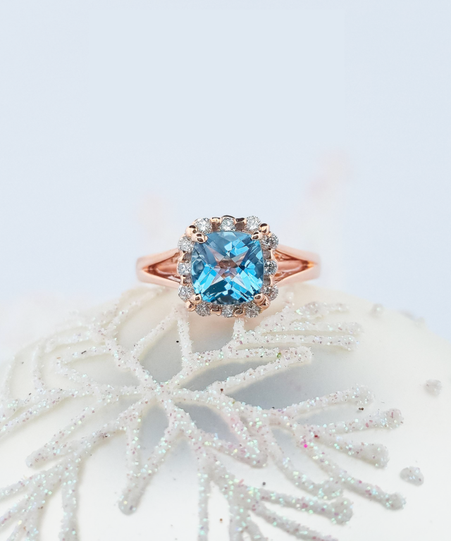 Rose gold blue topaz ring