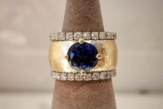 Sapphire wide hammered ring front shot large